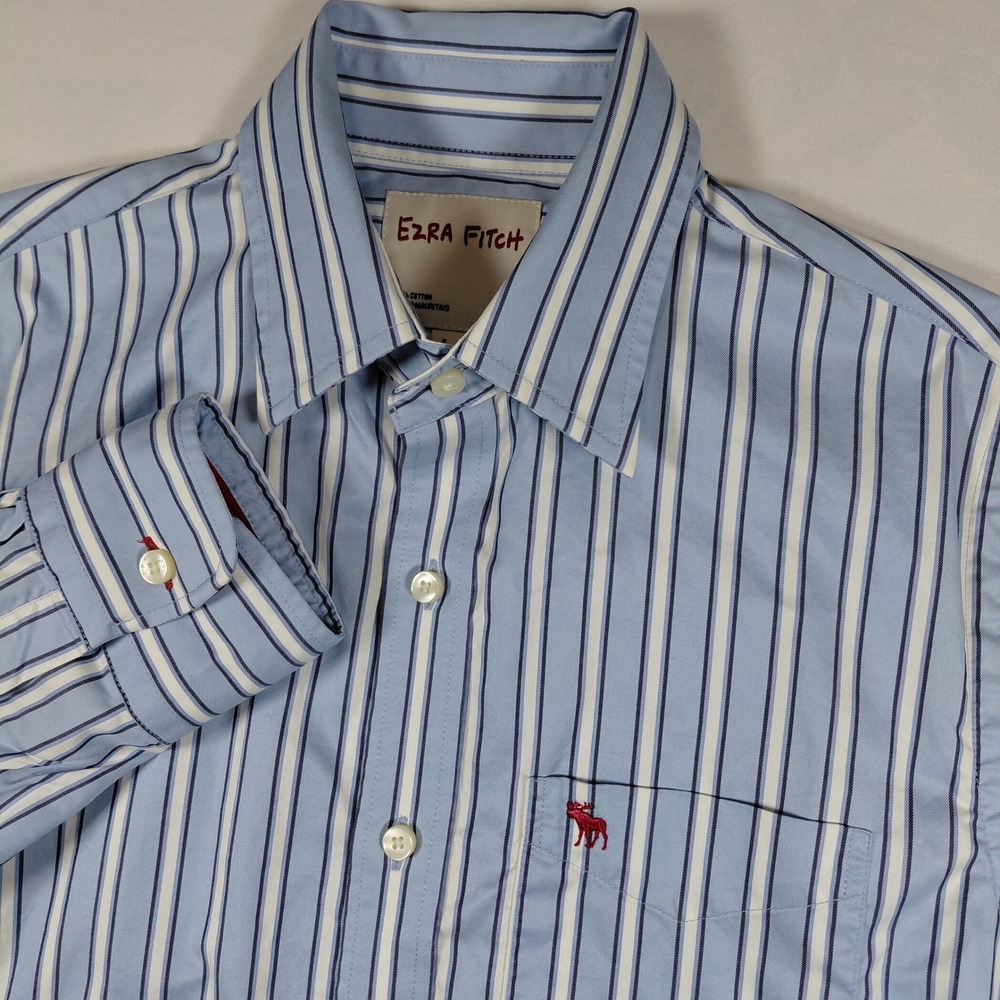 Ezra Fitch Abercrombie & Fitch Mens Large Blue Striped‎ Long Sleeve Button Down